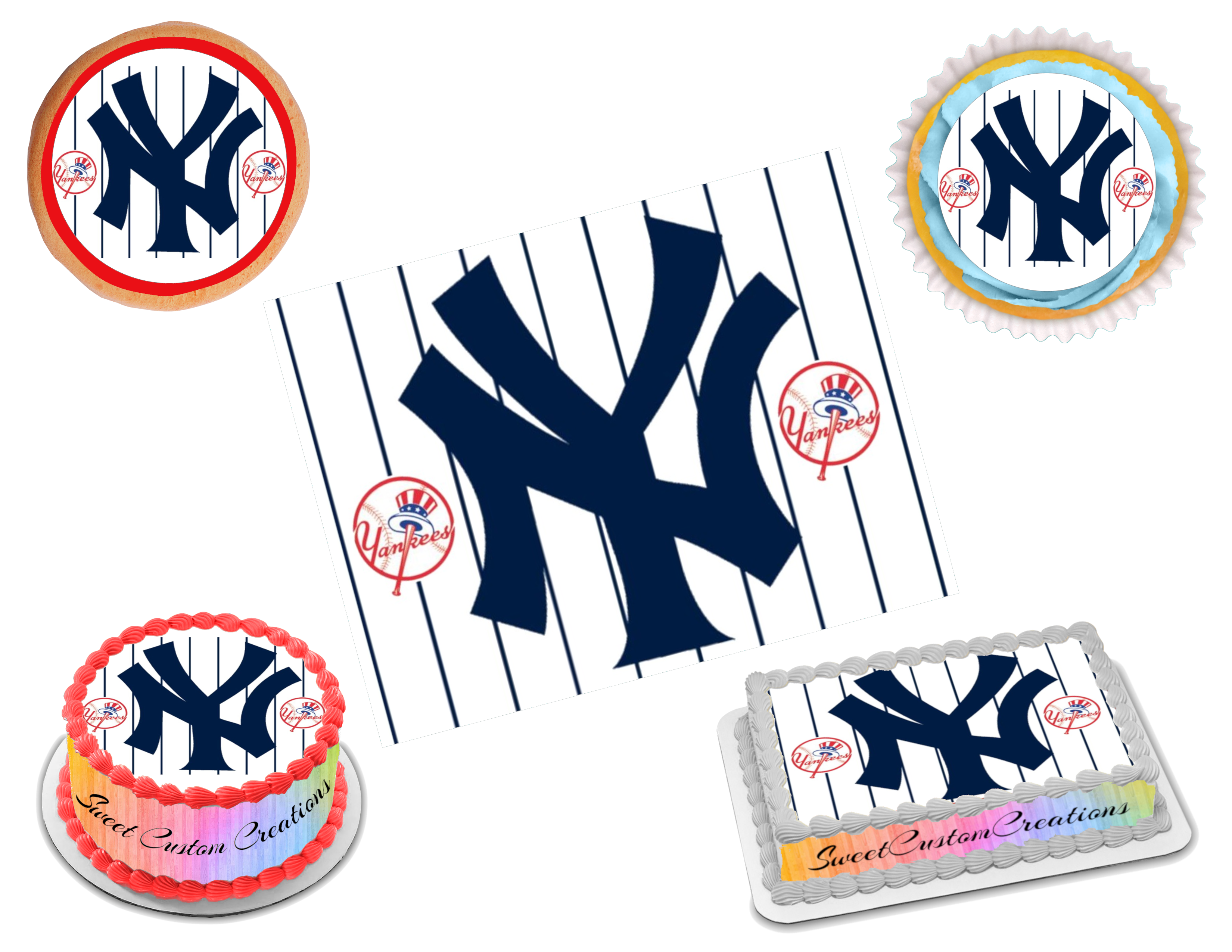 Cakecery Yankees Baseball Edible Cake Topper Image Personalized Birthday Sheet Party Decoration Round