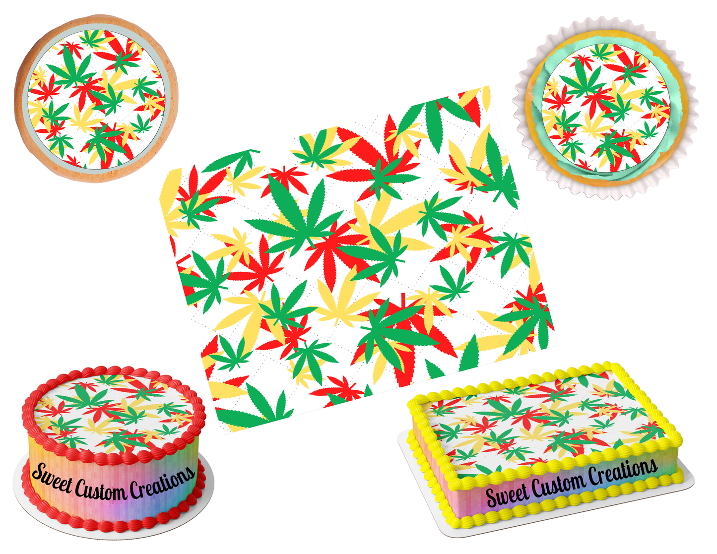 Cannabis Pot Leaf Edible Image Frosting Sheet #1 Topper (70+ sizes)