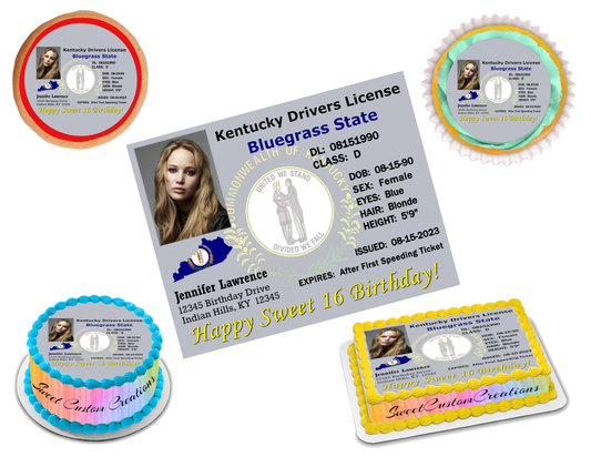 KY Drivers License Edible Image Frosting Sheet (70+ sizes)