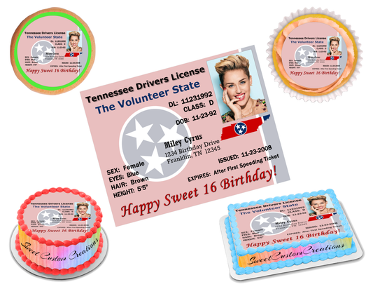 TN Drivers License Edible Image Frosting Sheet (70+ sizes)
