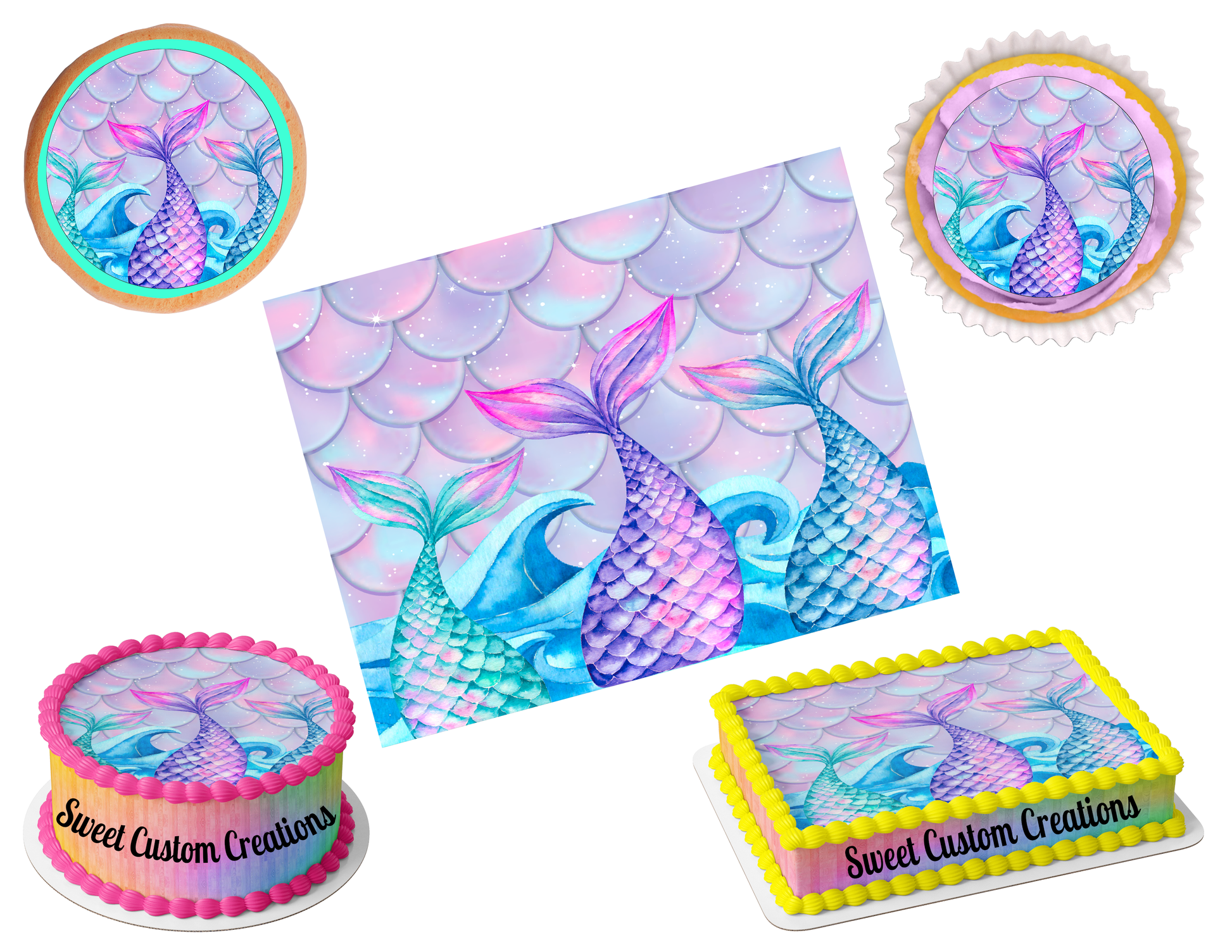 Mermaid Tails Edible Image Frosting Sheet #1 (70+ sizes)