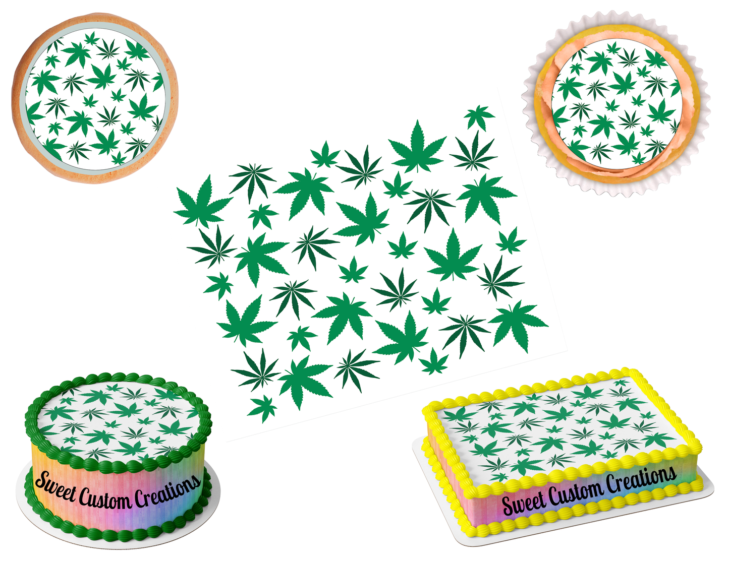 Cannabis Pot Leaf Edible Image Frosting Sheet #2 Topper (70+ sizes)