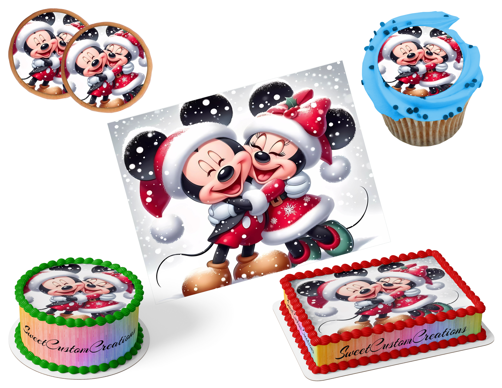 Mickey Minnie Mouse Christmas Edible Image Frosting Sheet #35 (80+ sizes)