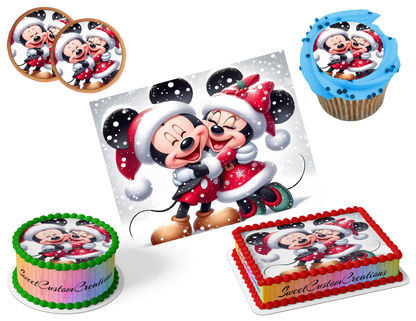 Mickey Minnie Mouse Christmas Edible Image Frosting Sheet #35 (80+ sizes)