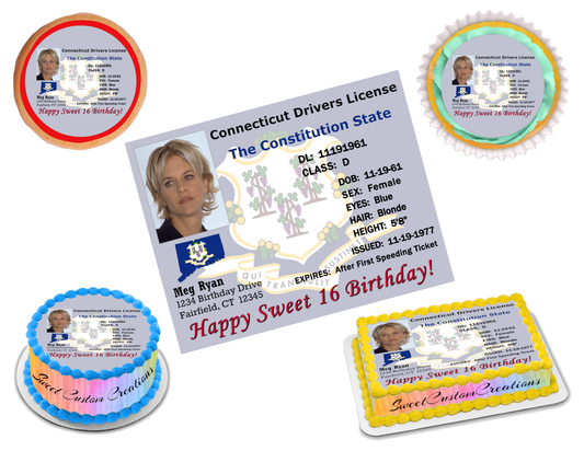 CT Drivers License Edible Image Frosting Sheet Topper (70+ sizes)