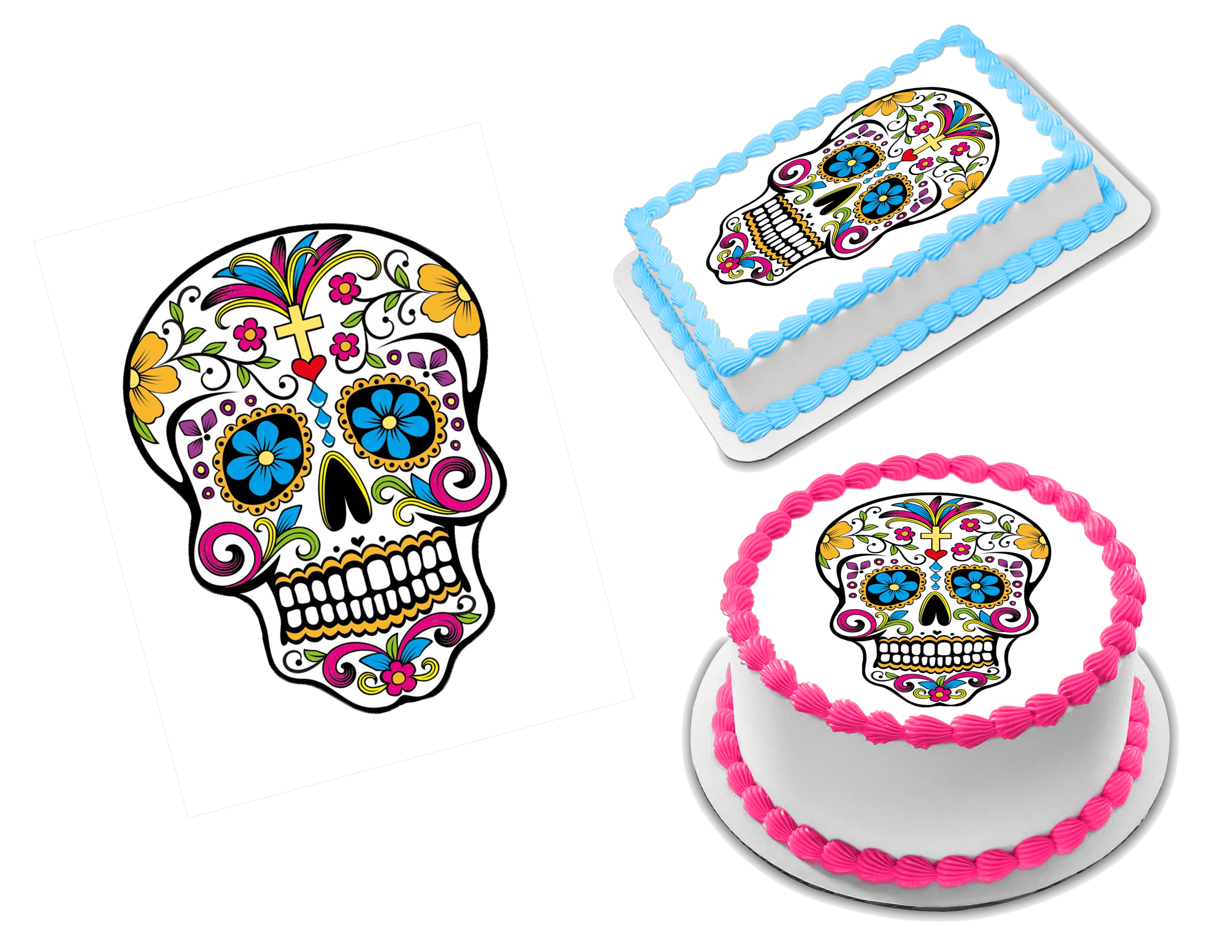 Amazon.com: Colorful Day of the Dead Sugar Skull Edible Cake Topper-8
