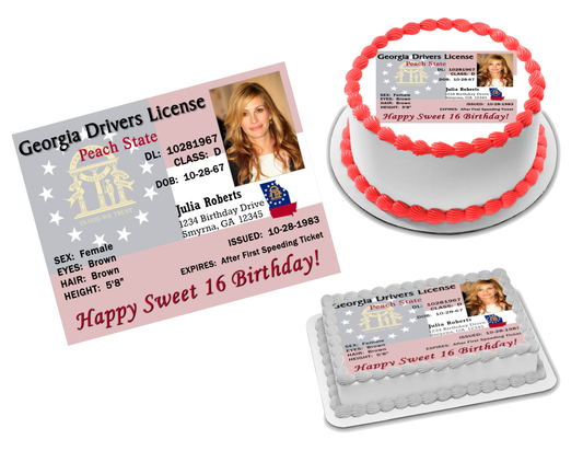 GA Drivers License Edible Image Frosting Sheet Topper (70+ sizes)
