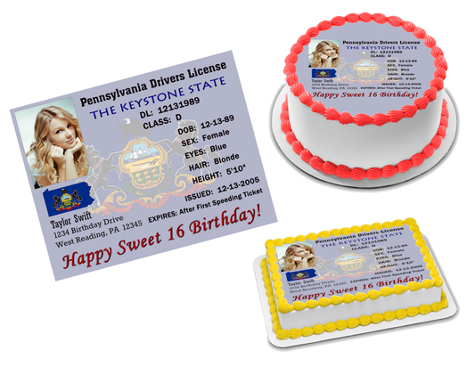 PA Drivers License Edible Image Frosting Sheet (70+ sizes)