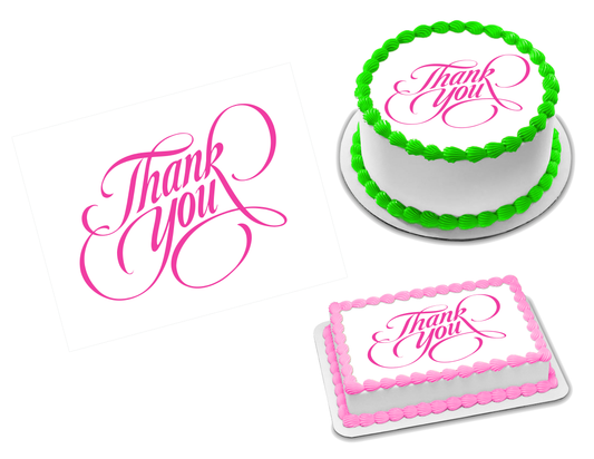 Thank You Pink Edible Image Frosting Sheet #1 (70+ sizes)