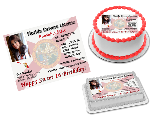 FL Drivers License Edible Image Frosting Sheet Topper (70+ sizes)