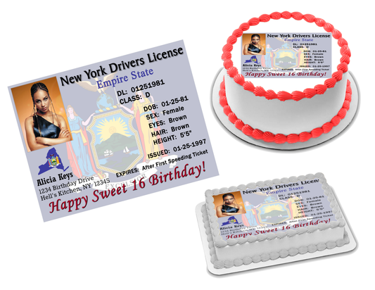 NY Drivers License Edible Image Frosting Sheet (70+ sizes)