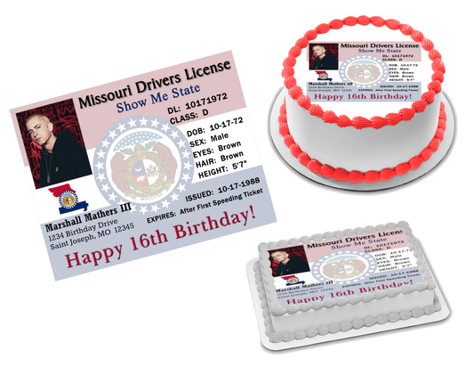 MO Drivers License Edible Image Frosting Sheet (70+ sizes)