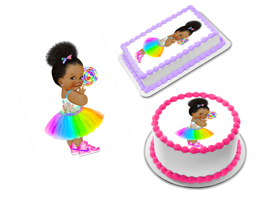 Rainbow Lollipop Baby Girl Edible Image Frosting Sheet #1 (70+ sizes)