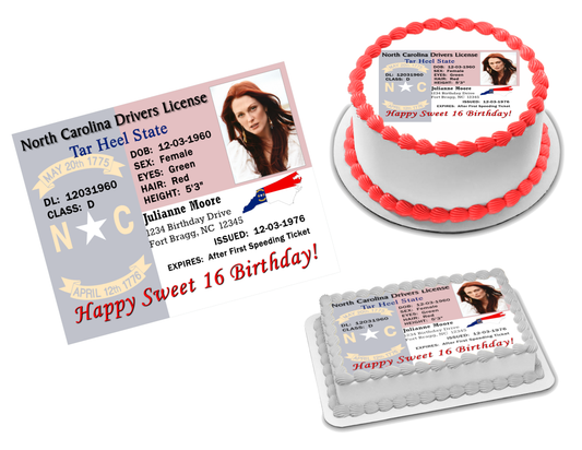 NC Drivers License Edible Image Frosting Sheet (70+ sizes)