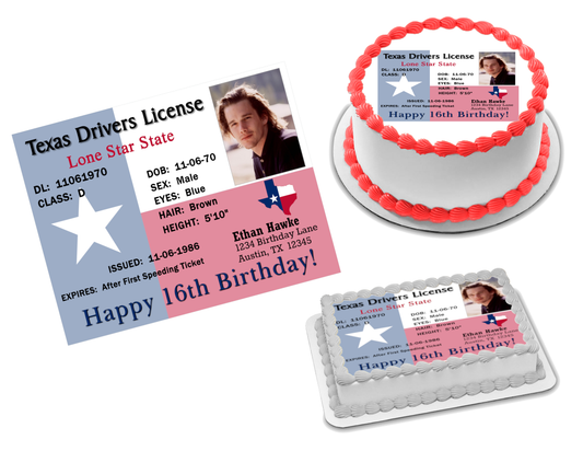 TX Drivers License Edible Image Frosting Sheet (70+ sizes)