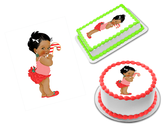 Candy Cane Baby Girl Edible Image Frosting Sheet #1 (70+ sizes)