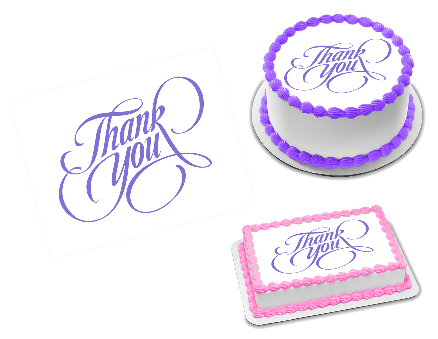 Thank You Calligraphy Light Purple Edible Image Frosting Sheet #10 (70+ sizes)