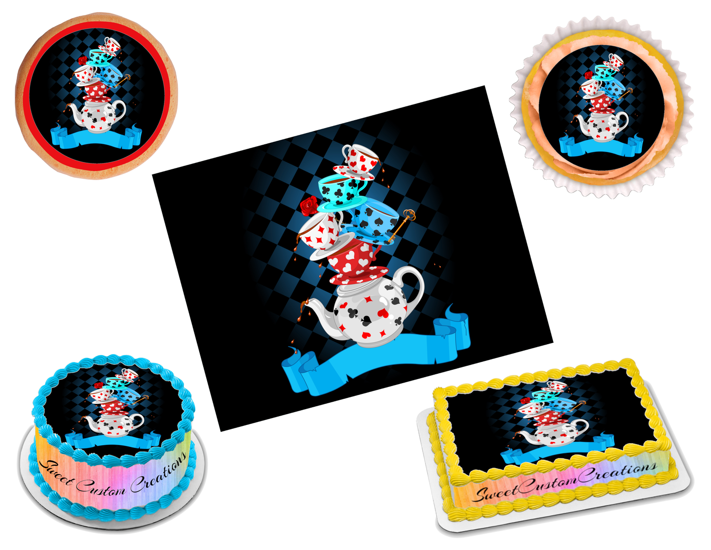 Mad Hatter Teacups Edible Image Frosting Sheet #10 (70+ sizes)