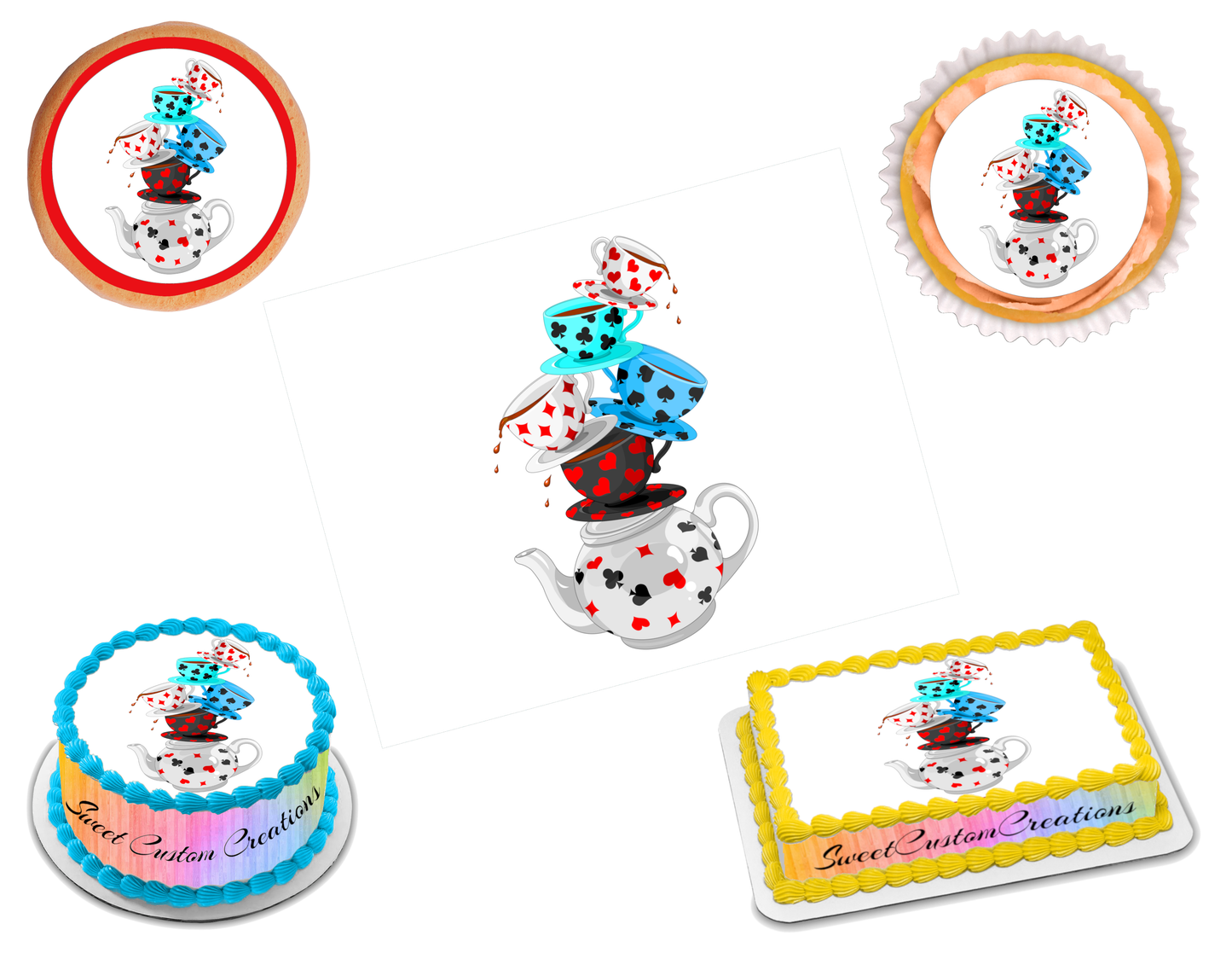 Mad Hatter Teacups Edible Image Frosting Sheet #11 (70+ sizes)