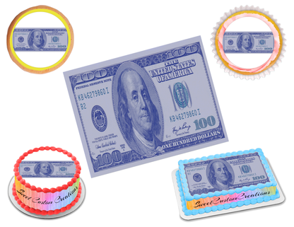 100 Dollar Bill Blue Edible Image Frosting Sheet #12 (70+ sizes)