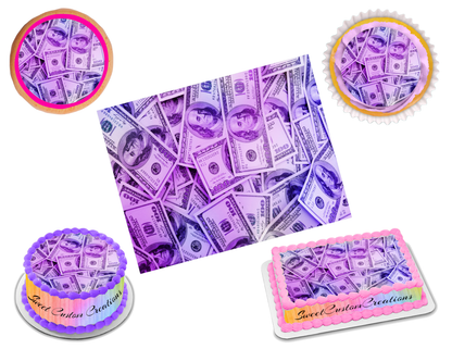 100 Dollar Bill Purple Edible Image Frosting Sheet #14 (70+ sizes)