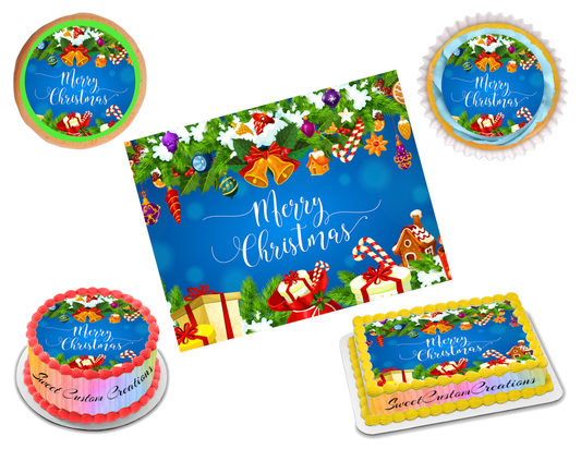 Merry Christmas Edible Image Frosting Sheet #143 Topper (70+ sizes)