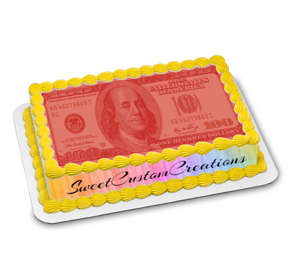 100 Dollar Bill Red Edible Image Frosting Sheet #15 (80+ sizes)