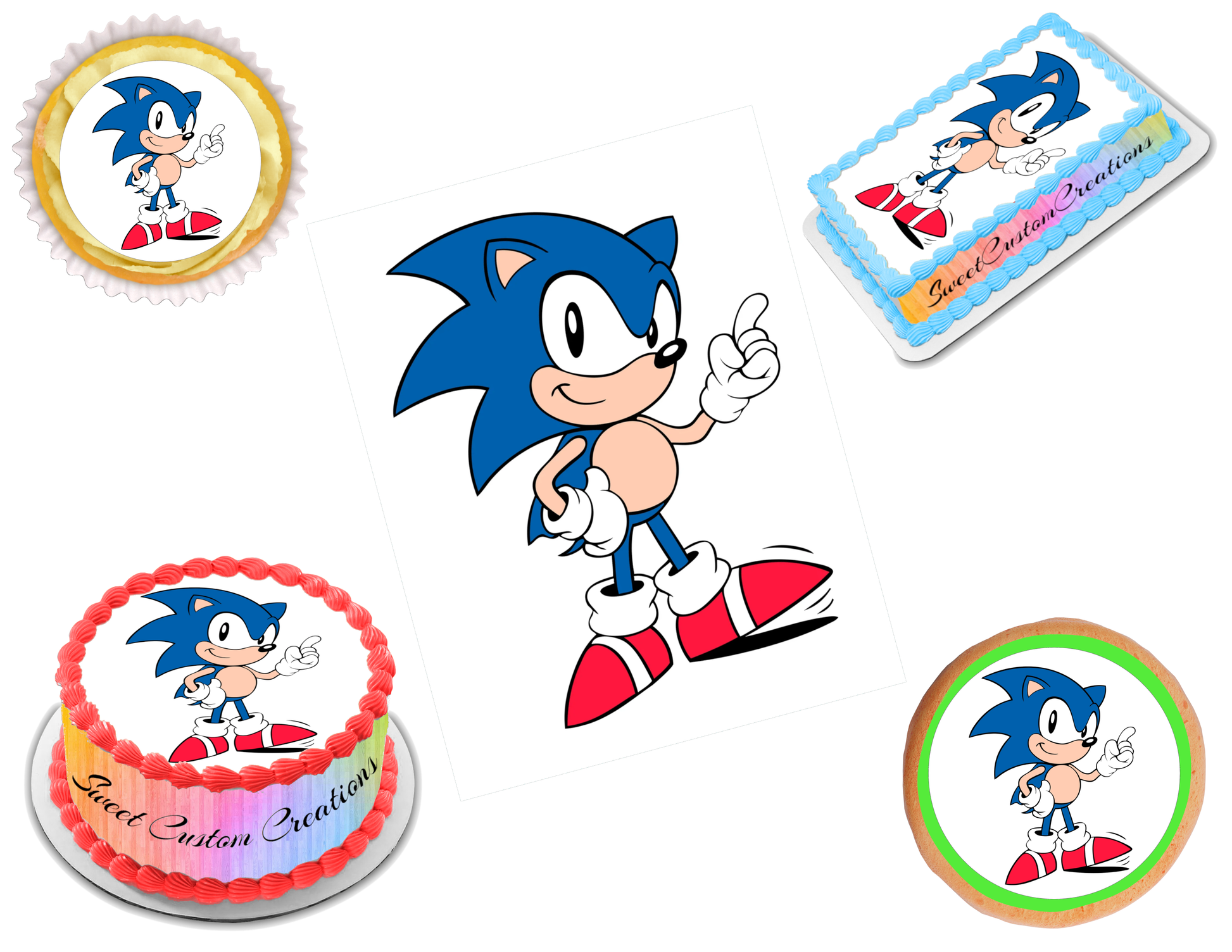 SONIC INSPIRED NAME AND NUMBER PERSONALISED CAKE EDIBLE ICING TOPPER