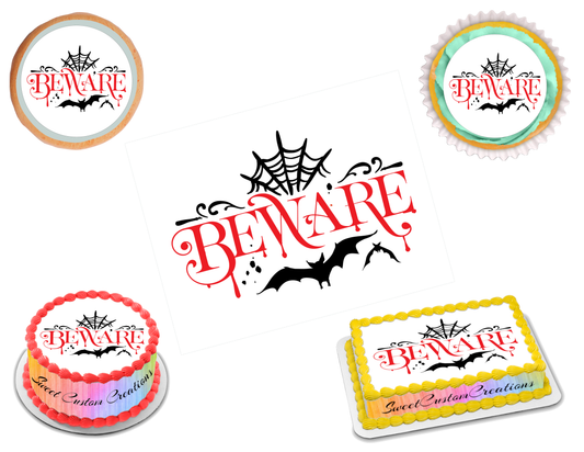 Beware Halloween Edible Image Frosting Sheet #1 (70+ sizes)