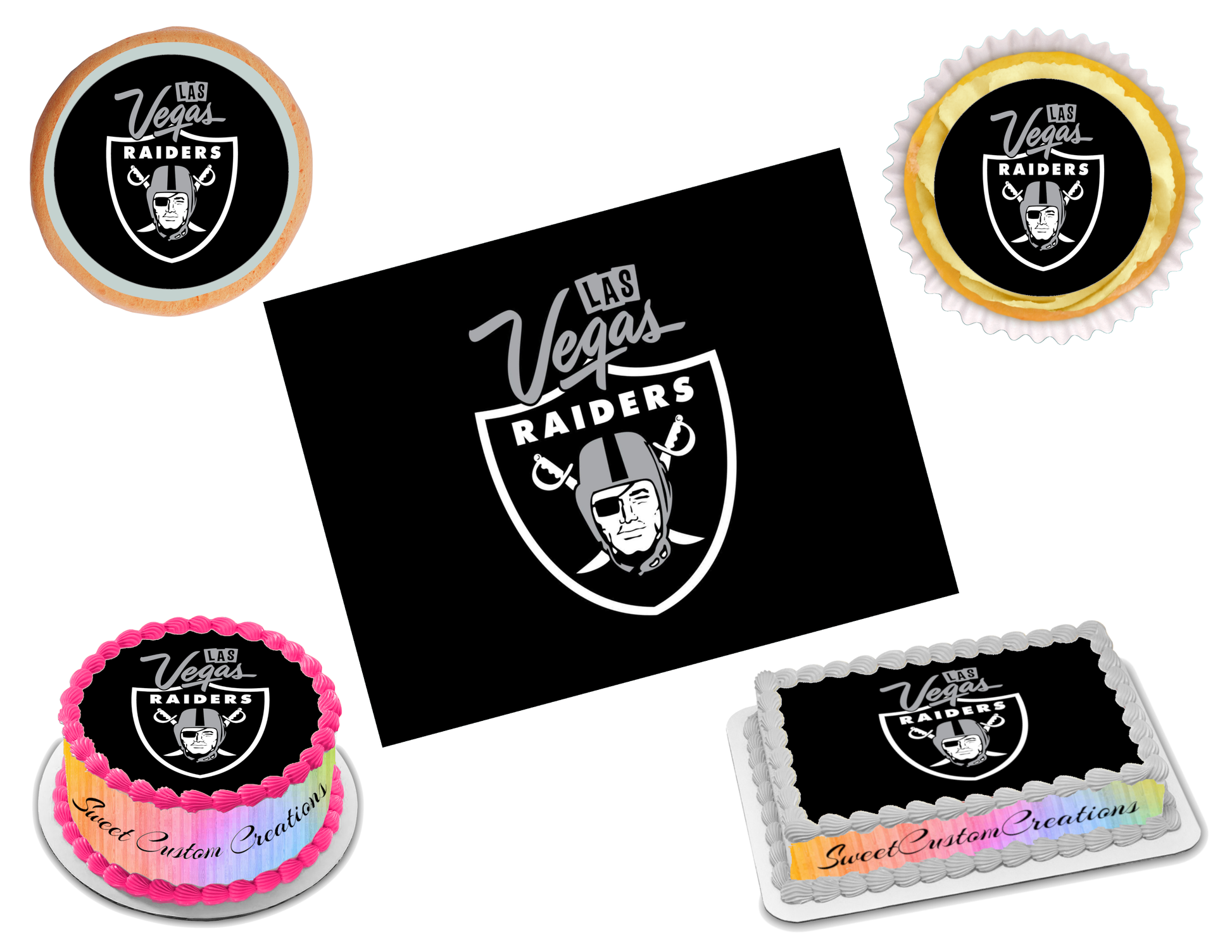 Las Vegas Raiders Edible Image Toppers. Edible Round Pre Cut Stickers.