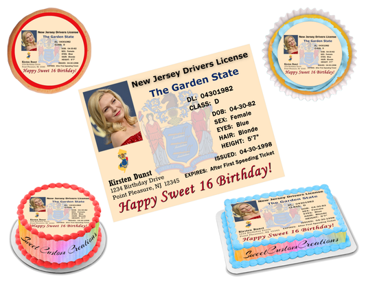 NJ Drivers License Edible Image Frosting Sheet (70+ sizes)