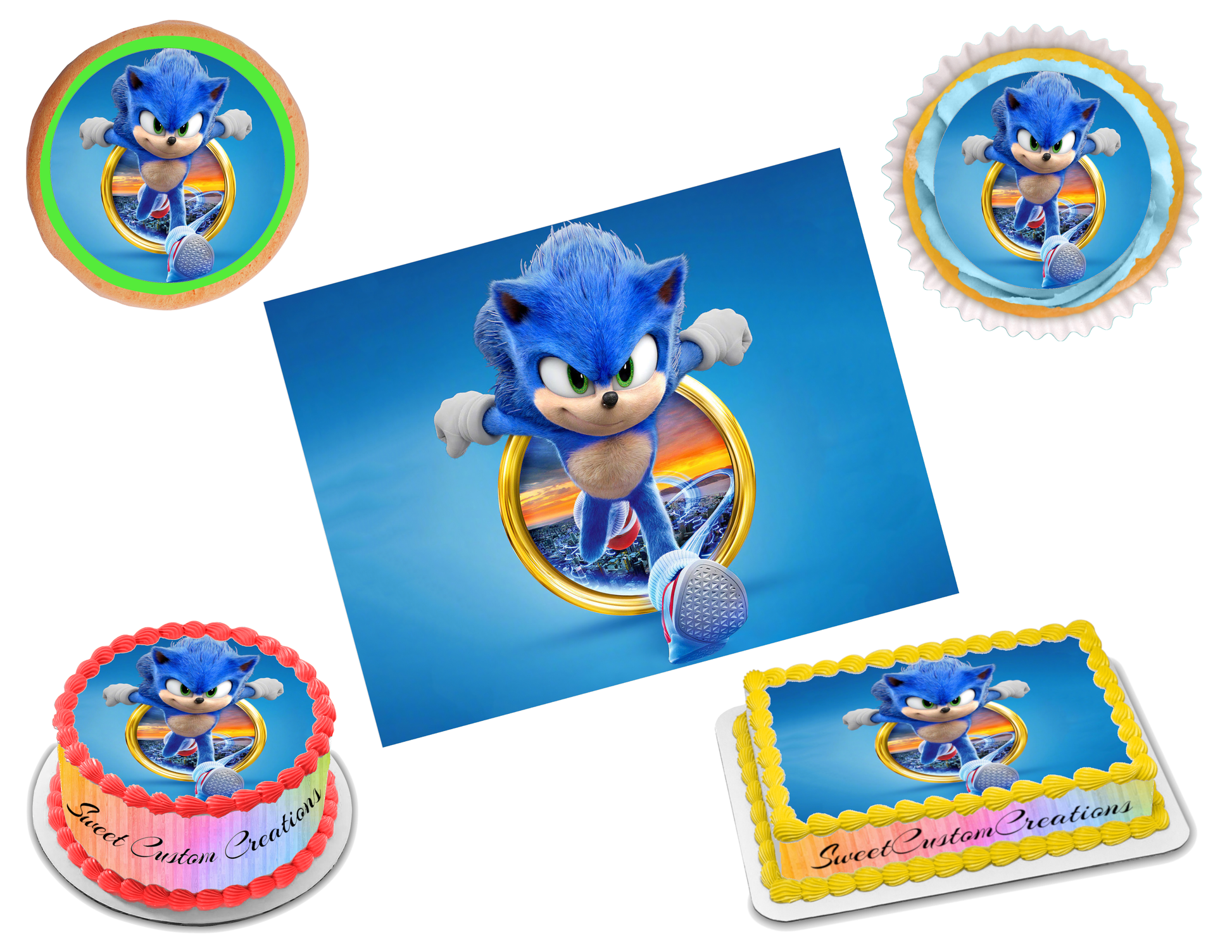 Sonic the Hedgehog Birthday Cake Topper Decoration Customizable with P
