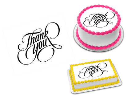 Thank You Calligraphy Black Edible Image Frosting Sheet #2 (70+ sizes)