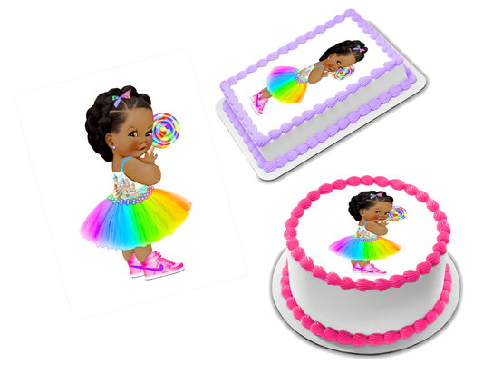 Rainbow Lollipop Baby Girl Edible Image Frosting Sheet #2 (70+ sizes)