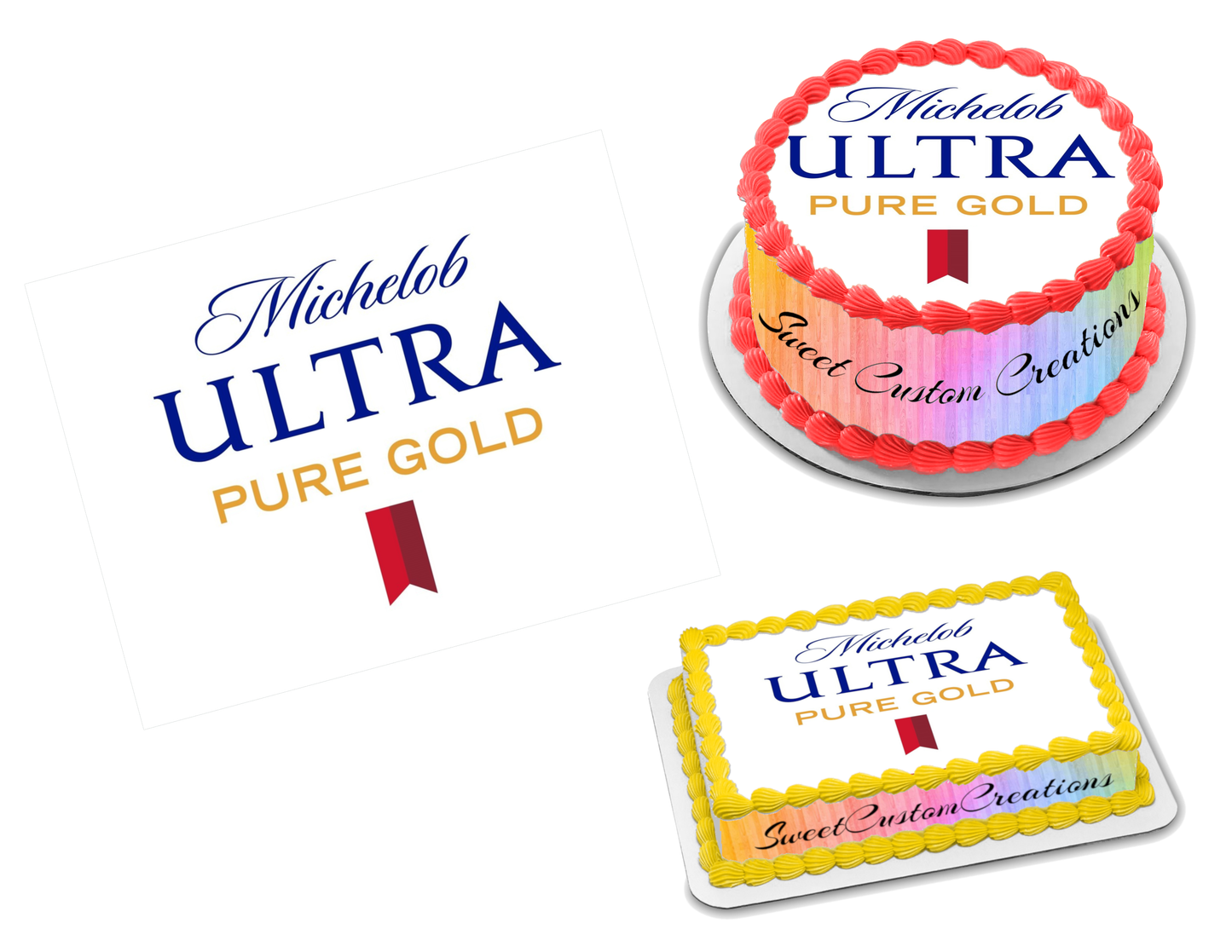 Michelob Ultra Pure Gold Edible Image Frosting Sheet #2 (70+ sizes)