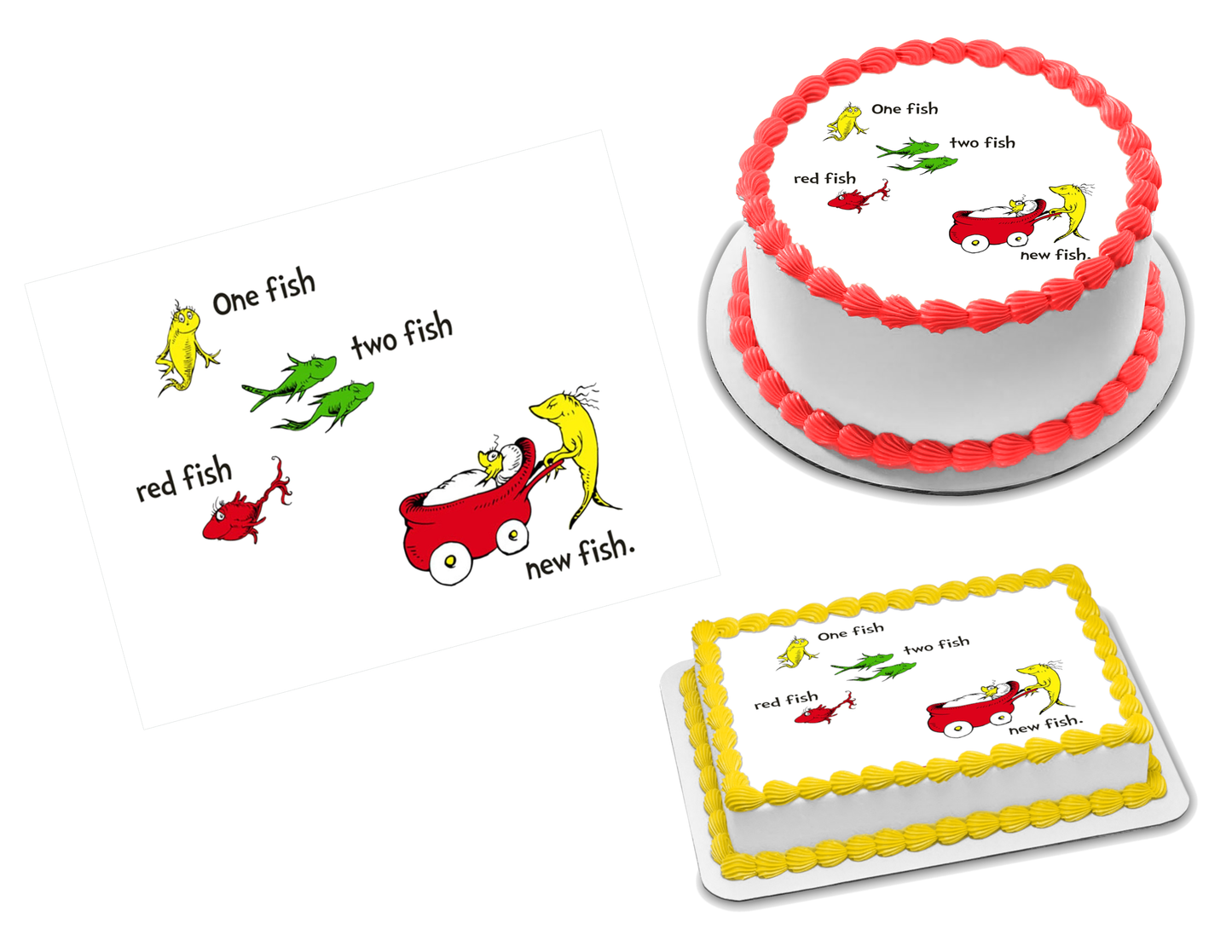One Fish Two Fish Red Fish New Fish Edible Image Frosting Sheet #20 (70+ sizes)