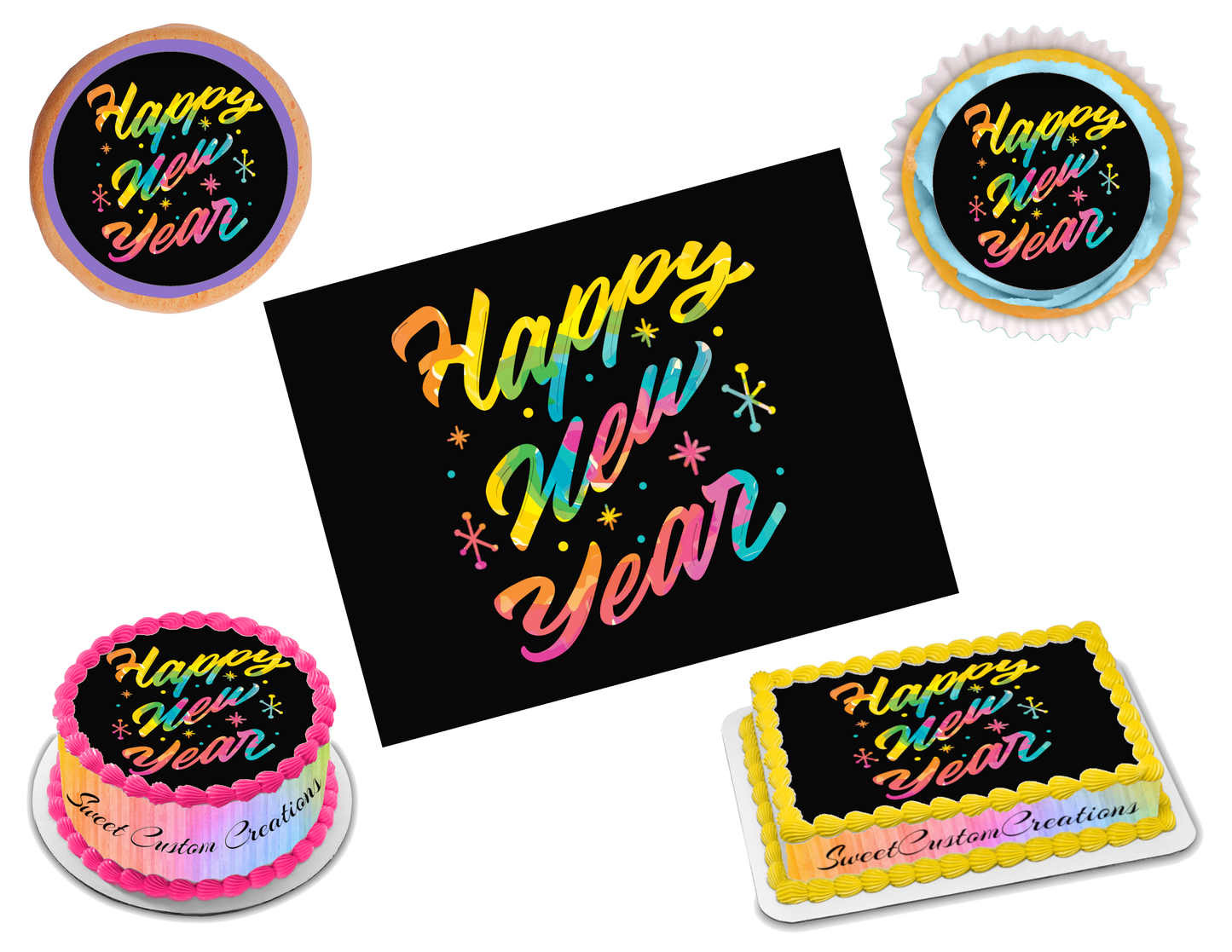 Happy New Year Edible Image Frosting Sheet #2 Topper (70+ sizes)