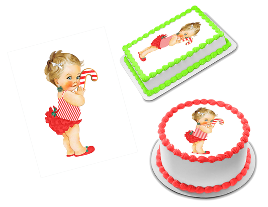 Candy Cane Baby Girl Edible Image Frosting Sheet #3 (70+ sizes)