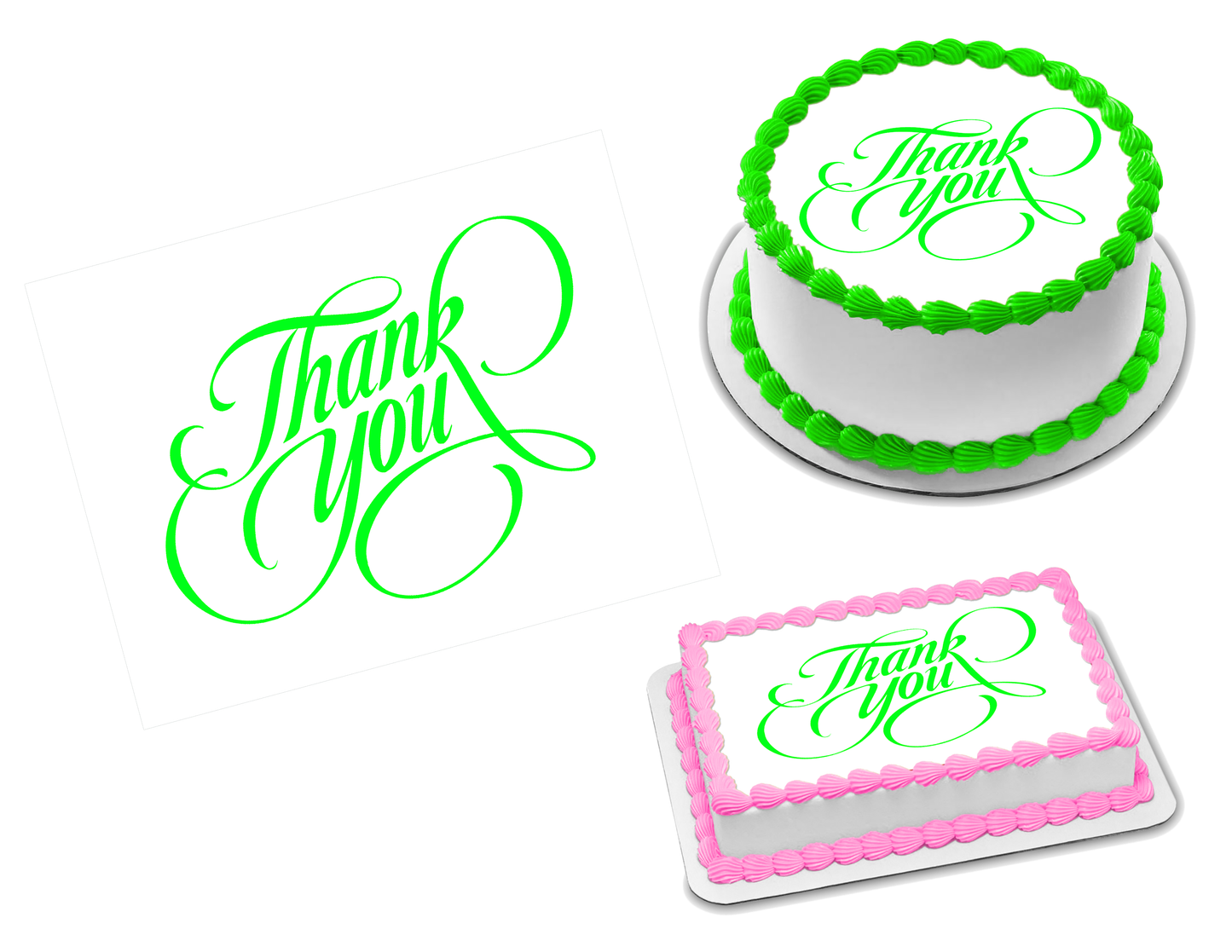 Thank You Calligraphy Lime Green Edible Image Frosting Sheet #3 (70+ sizes)