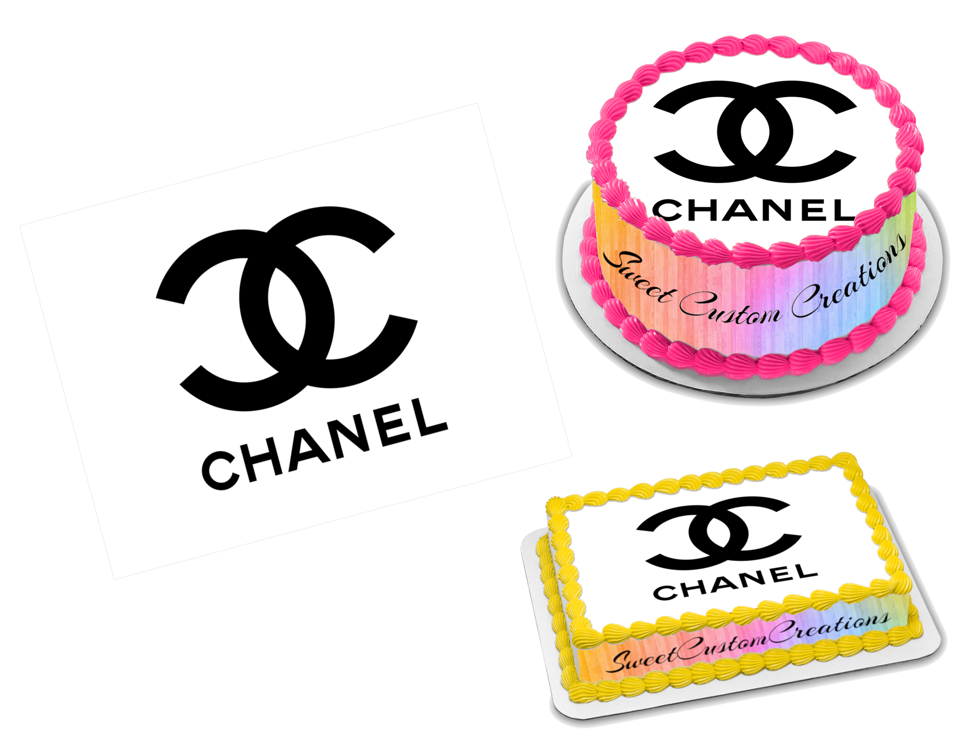 Gucci Chanel LV Designer Logo Pre-cut Edible Icing Cupcake or