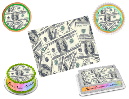 100 Dollar Bill Edible Image Frosting Sheet #3 (70+ sizes)