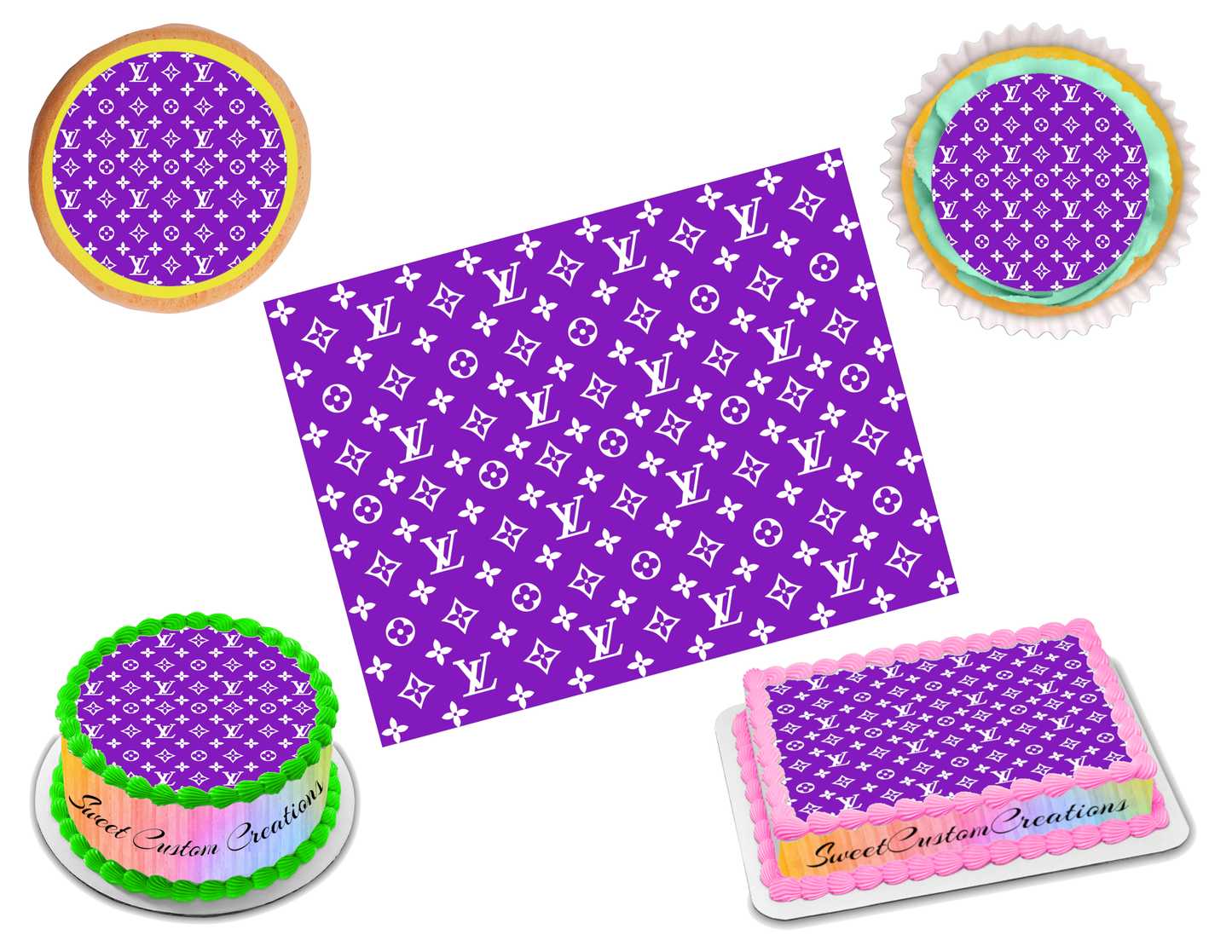 Louis Vuitton Purple White Edible Image Frosting Sheet #38 (70+ sizes)