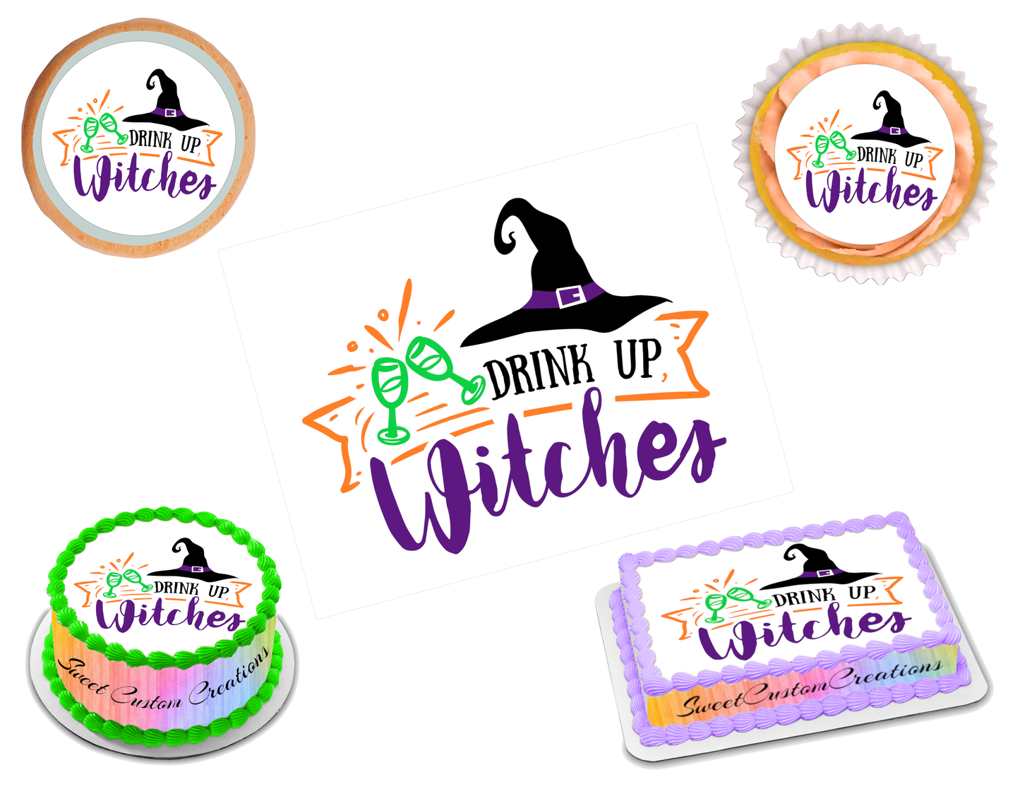 Drink Up Witches Halloween Edible Image Frosting Sheet #3 (70+ sizes)