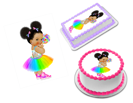 Rainbow Lollipop Baby Girl Edible Image Frosting Sheet #4 (70+ sizes)