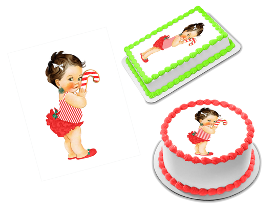 Candy Cane Baby Girl Edible Image Frosting Sheet #4 (70+ sizes)