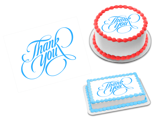 Thank You Calligraphy Light Blue Edible Image Frosting Sheet #4 (70+ sizes)