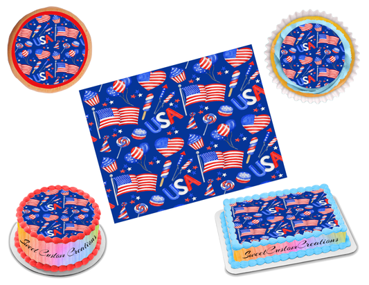4th of July Edible Image Frosting Sheet #43 (70+ sizes)