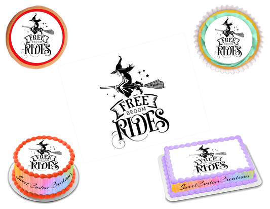 Witch Free Broom Rides Halloween Edible Image Frosting Sheet #4 (80+ sizes)