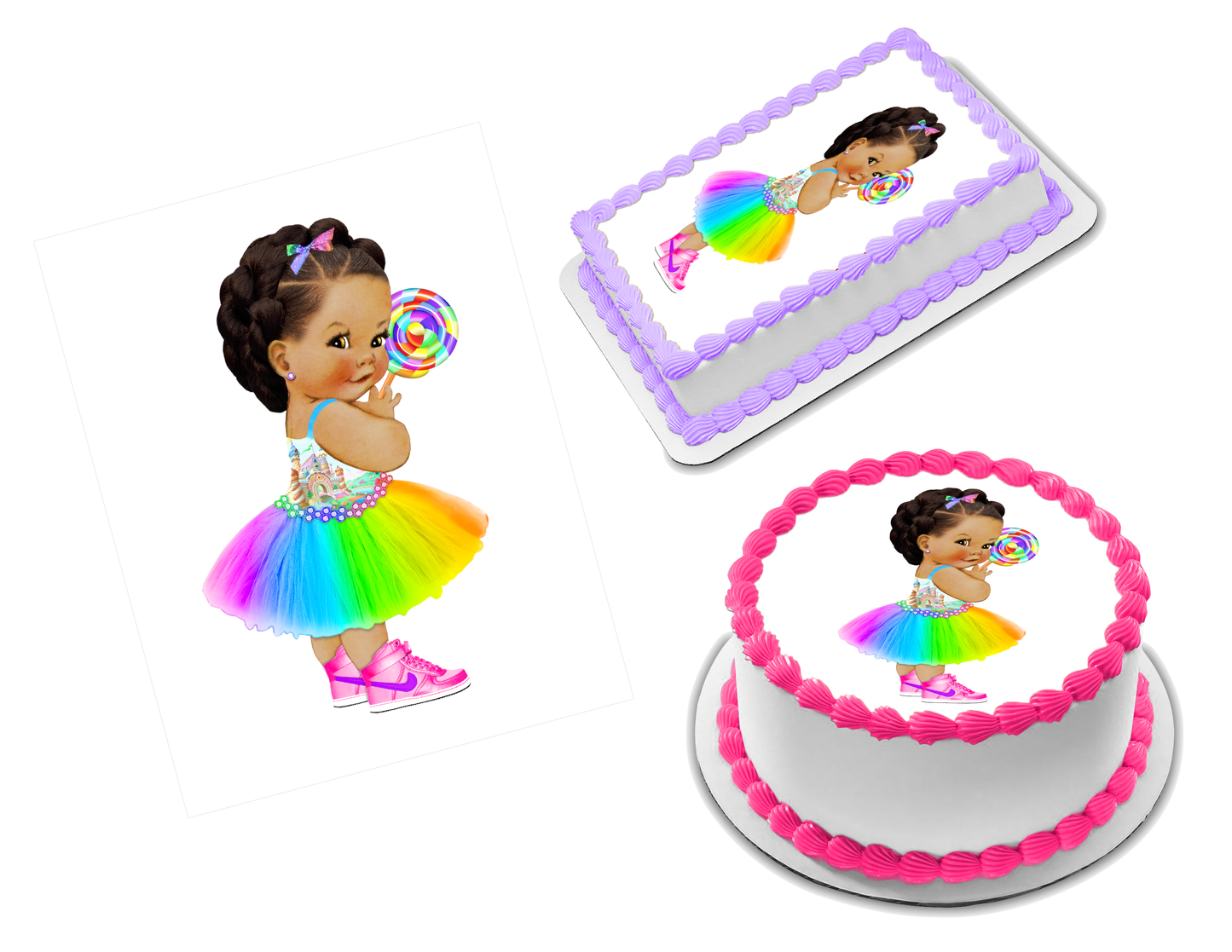 Rainbow Lollipop Baby Girl Edible Image Frosting Sheet #5 (70+ sizes)