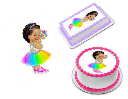 Rainbow Lollipop Baby Girl Edible Image Frosting Sheet #5 (70+ sizes)